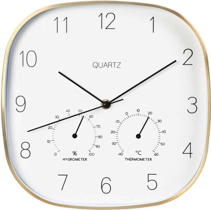 Segnale Nástěnné hodiny s teploměrem a vlhkoměrem 28,5 cm zlatý rám