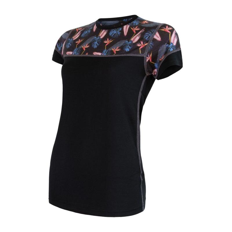 Sensor Merino Impress Čierna/floral dámske funkčné tričko