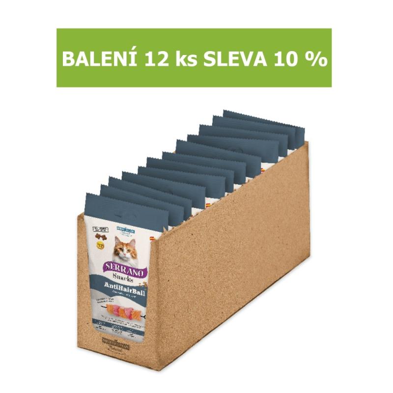 Serrano Snack Cat AntiHairball Salmon Tuna 50 g (12 ks) %