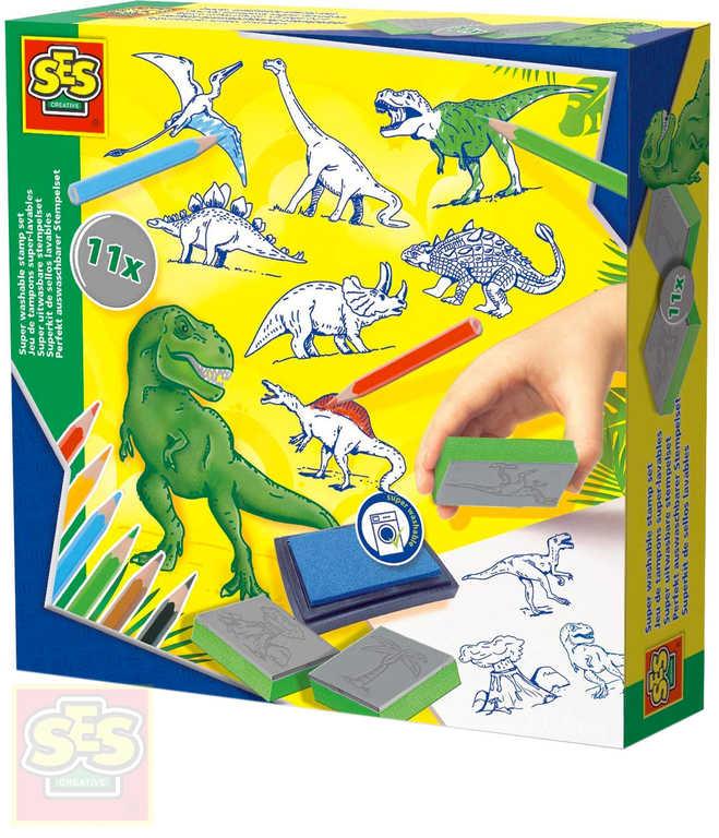 SES Creative Razítka dětská dinosauři kreativní set 11ks s pastelkami