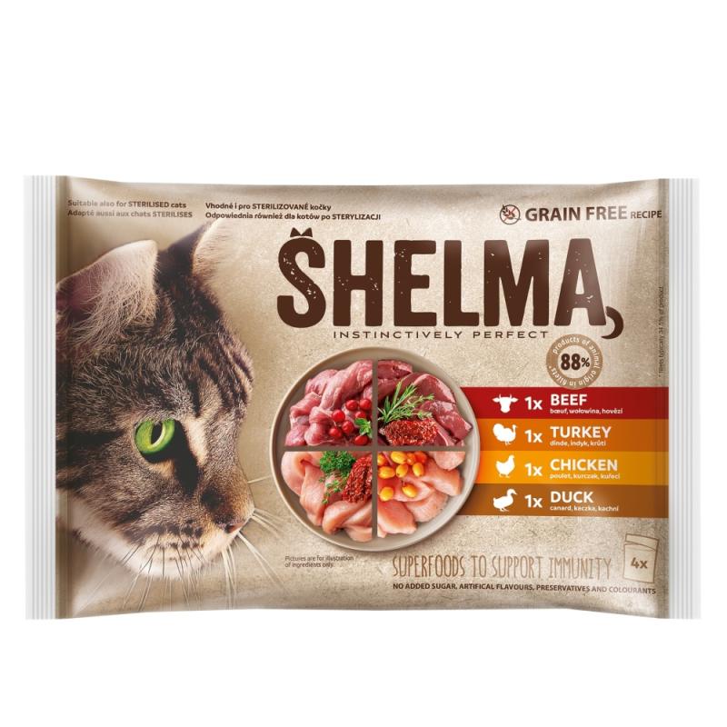SHELMA Cat kuře, hovězí, kachna a krůta, kapsa 85 g (4 pack) (bal. 15 ks)