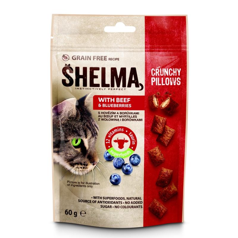 SHELMA polštářky s hovězím a borůvkami GF 60 g (bal. 8 ks)