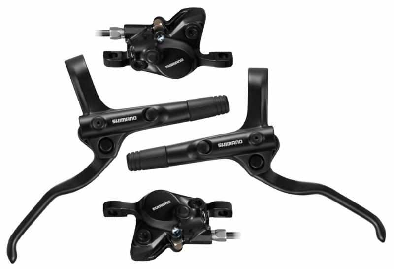 Shimano brzda kotoučová MT200 černá, přední + zadní komplet bez kotoučů / černé hadice