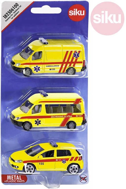 Siku Auta žlutá Ambulance ČR set 3ks model kov blister 1825