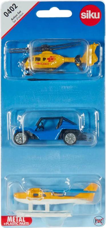 Siku Auto bugina s helikoptérou a hydroplánem akční set modely kovové 0402