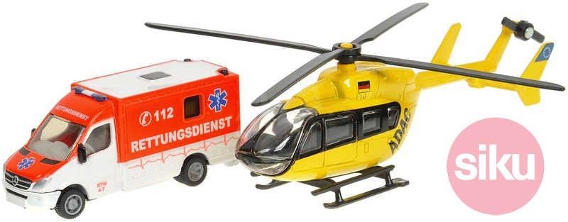 Siku Záchranáři set sanitka Mercedes sprinter + vrtulník Eurocopter EC 145 kov