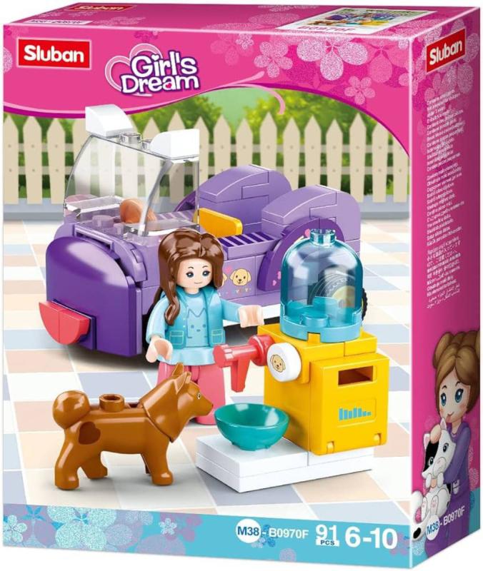 Sluban Girls Dream Auto s krmítkem pro pejsky 91 dílků + 1 figurka (stavebnice)