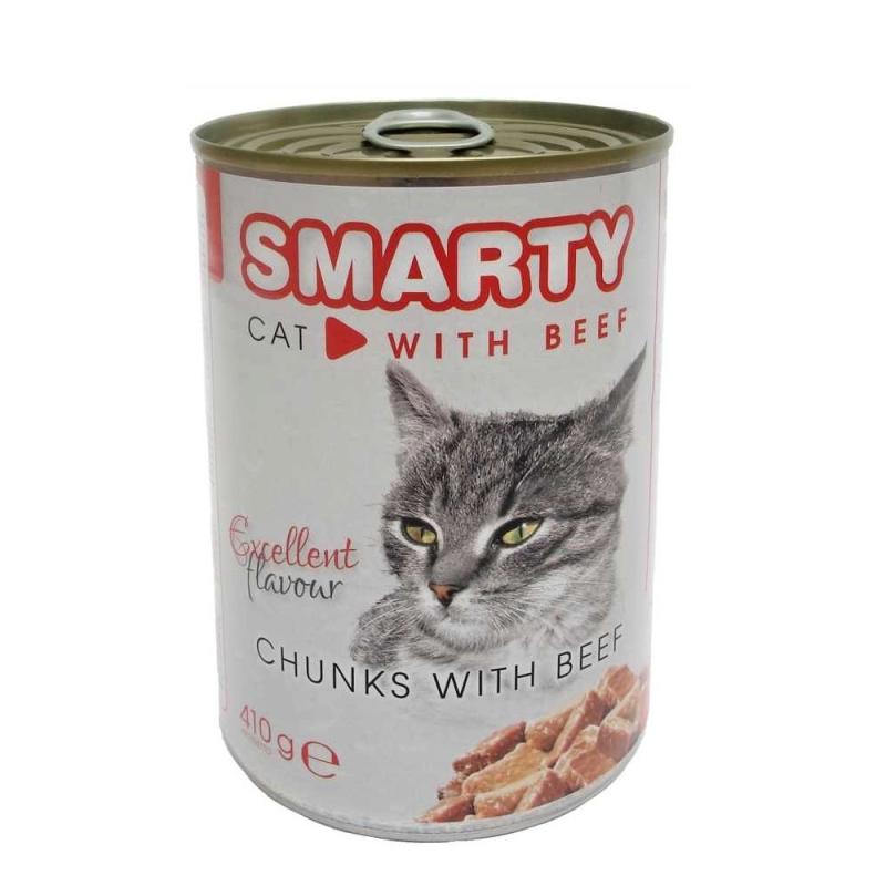 SMARTY Cat Hovězí chunks, konzerva 410 g