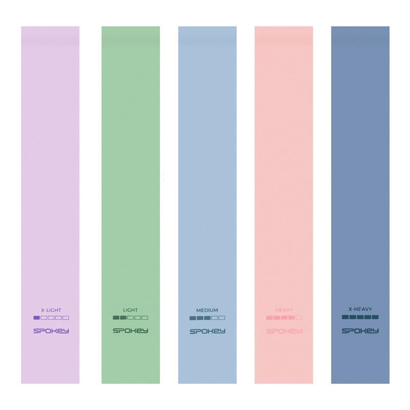 Spokey ARTIO SET Sada 5 posilovacích gum + obal, pastelové barvy