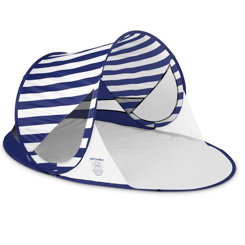 Spokey STRATUS Samorozkládací plážový stan, UV 40, 190 x 120 x 90 cm, modré pruhy (VÝPRODEJ)