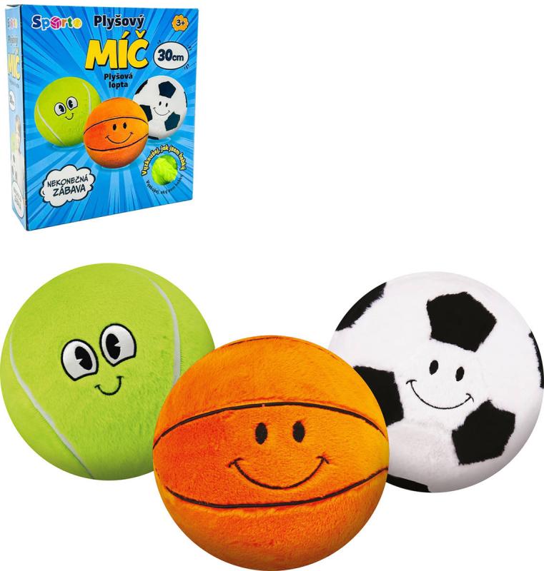 SPORTO Míč plyšový 30cm s obličejem 3 druhy (plyšová hračka)