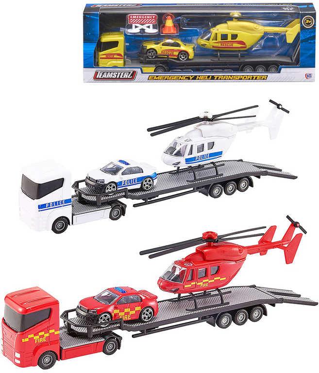 Teamsterz tahač kovový set s helikoptérou a osobním vozem 3 druhy v krabici