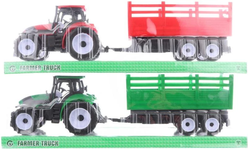 Traktor zemědělský set s vlečkou 38cm 2 barvy plast blister