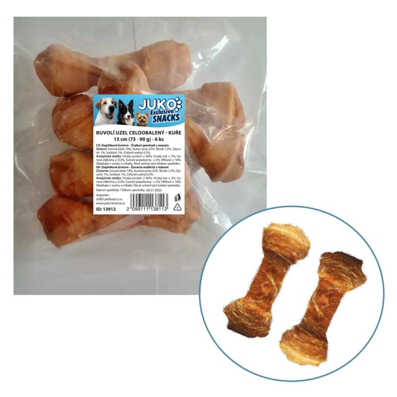 Uzel buvolí obalený kuřecím masem JUKO Snacks 15 cm (6 ks)