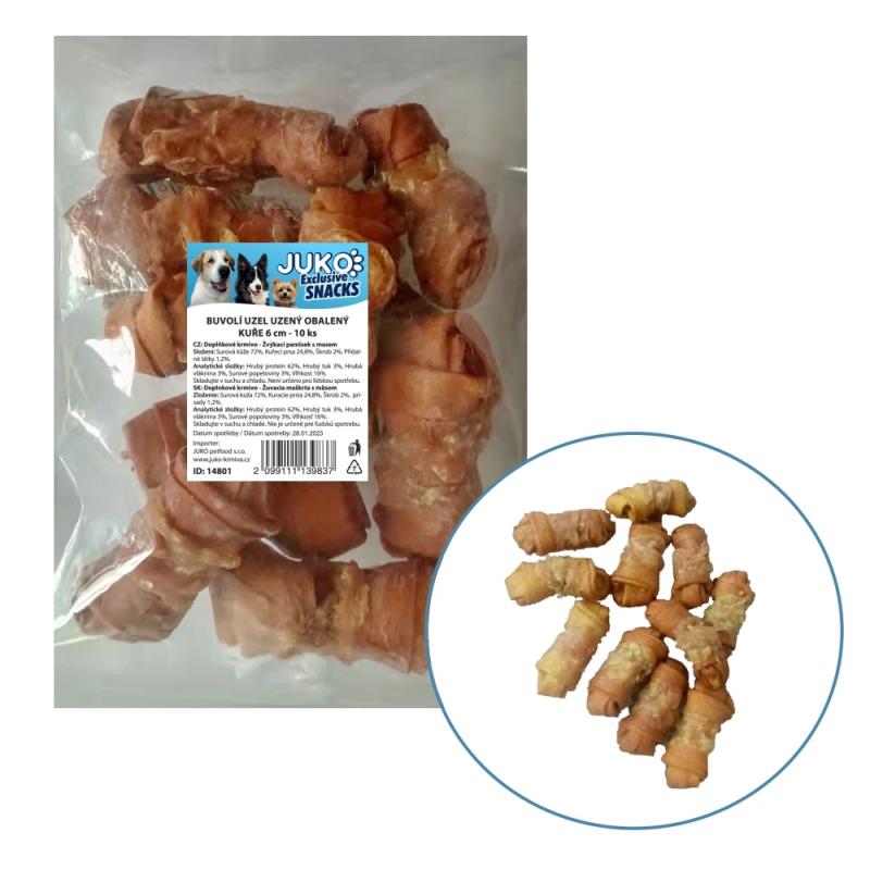 Uzel buvolí uzený obalený kuřecím masem JUKO Snacks 6 cm (10 ks)