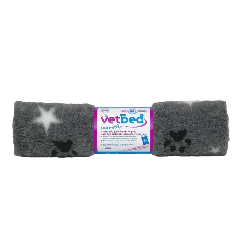 Vetbed protiskluz / Drybed šedá packa a hvězda 100 x 75 cm DELUXE, vlas 30 mm