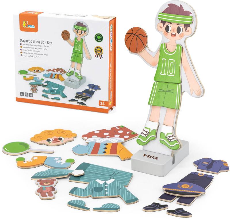 Viga DŘEVO Magnetické oblékání Chlapec 8 stylů (dřevěná hračka)