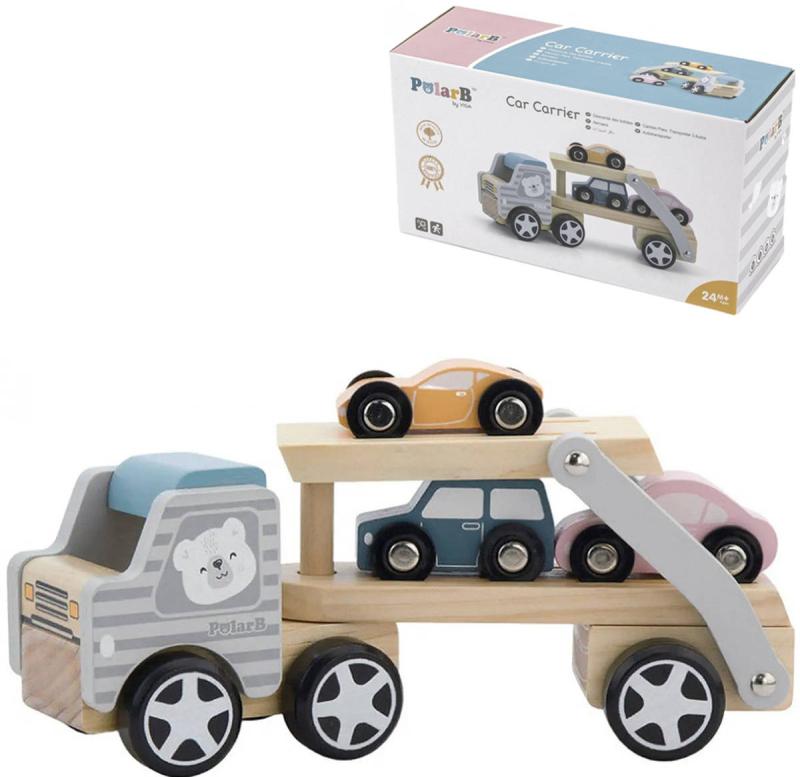 Viga DŘEVO PolarB Auto kamion baby set se 3 autíčky (dřevěná hračka)
