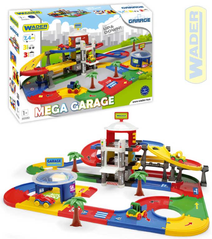 Wader Set Mega garáž 3 patra s dráhou 7,4m + 3 auta v krabici plast