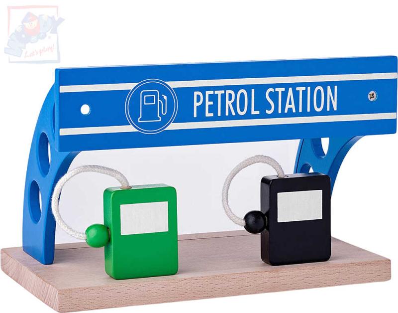 Woody DŘEVO Čerpací stanice doplněk k vláčkodráze (dřevěná hračka)