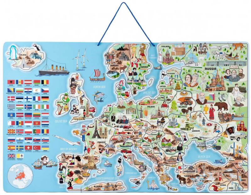 Woody DŘEVO Hra mapa Evropy 3v1 naučné puzzle skládačka 75x45cm AJ