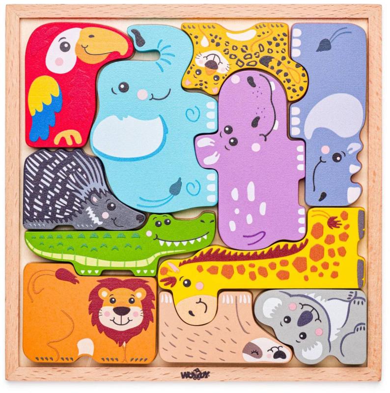 Woody DŘEVO Puzzle zvířátka 11 dílků na desce (dřevěná hračka)